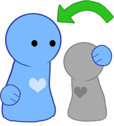 a dad simplified character with a lightdadpink heart in the center, it has its hand on the head of a grey figure next to it, there is a green arrow pointing to the dad figure.